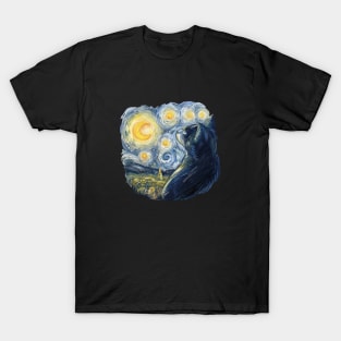 Cat in Van Gogh Starry Night Style T-Shirt